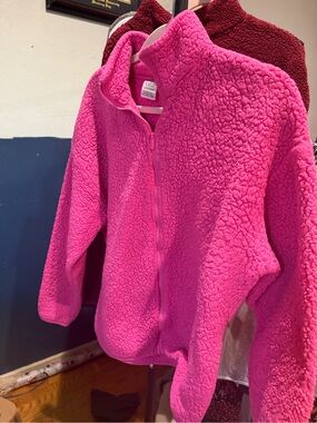 PINK Victoria's Secret Bright Hot Pink Sherpa Zip Jacket